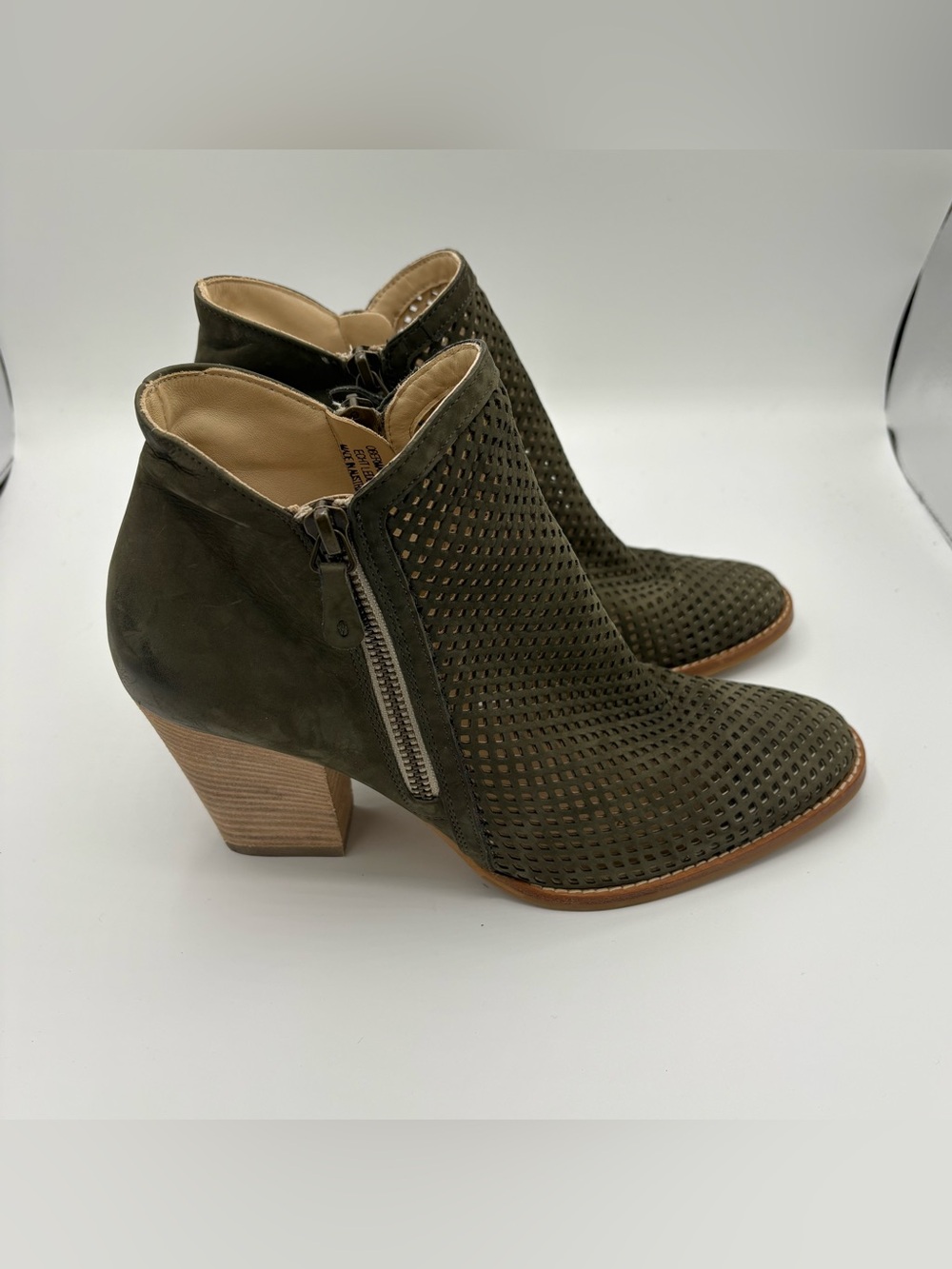 Paul Green Perforated Booties Women's US 5 Green Nubuck Heeled Bonzai